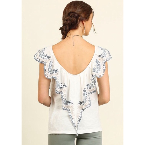 Off White Cap Sleeve Ruffled Top - Picture 2 of 3